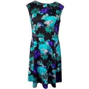 London Times Dress Sleeveless Floral Mini Black Floral Purple Turquoise Green